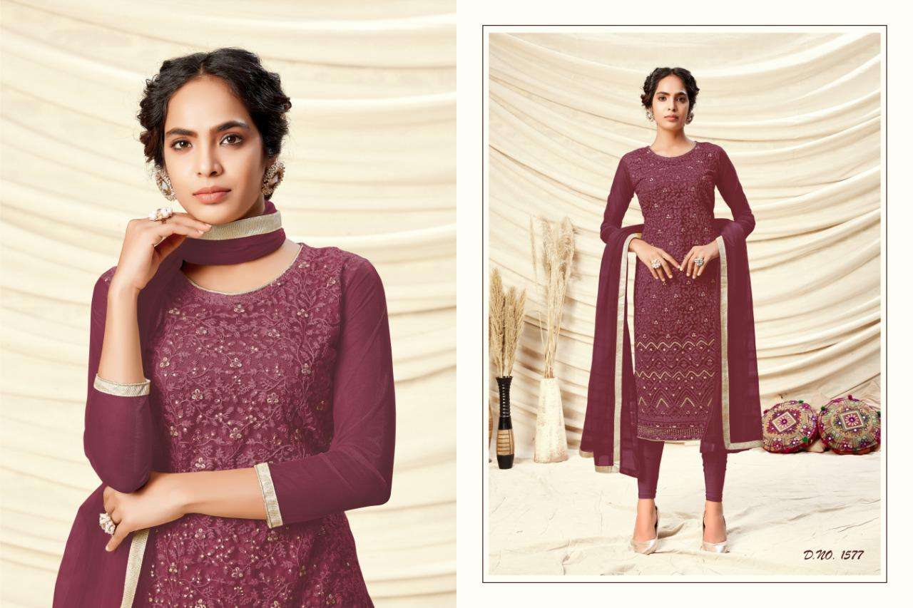 NOORJANHA BY RANI TRENDZ 1572 TO 1579 SERIES BEAUTIFUL SUITS COLORFUL STYLISH FANCY CASUAL WEAR & ETHNIC WEAR HEAVY BUTTERFLY NET THREAD WORK DRESSES AT WHOLESALE PRICE