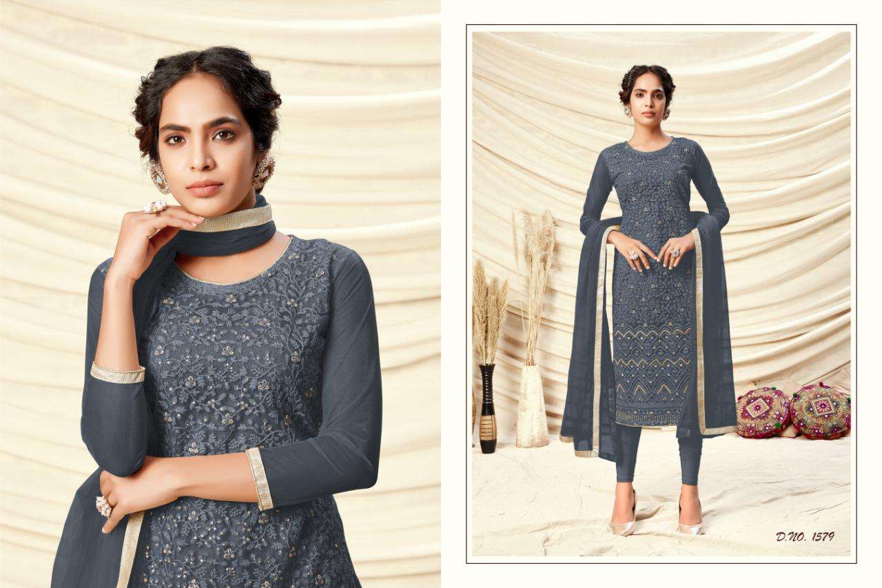 NOORJANHA BY RANI TRENDZ 1572 TO 1579 SERIES BEAUTIFUL SUITS COLORFUL STYLISH FANCY CASUAL WEAR & ETHNIC WEAR HEAVY BUTTERFLY NET THREAD WORK DRESSES AT WHOLESALE PRICE