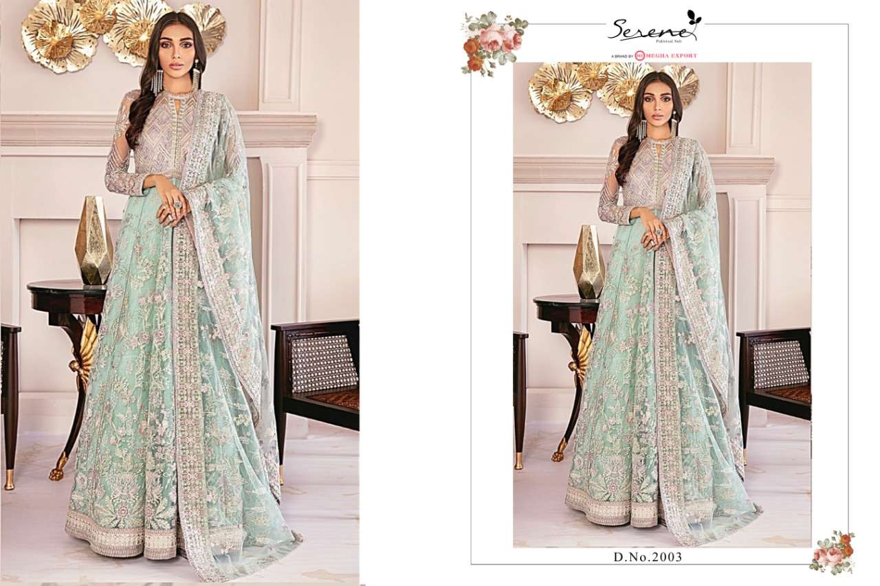 CHANTELLE BY MEGHA EXPORT 2001 TO 2003 SERIES DESIGNER PAKISTANI SUITS COLLECTION BEAUTIFUL STYLISH FANCY COLORFUL PARTY WEAR & OCCASIONAL WEAR HEAVY COTTON BUTTERFLY NET HEAVY EMBROIDERED DRESSES AT WHOLESALE PRICE