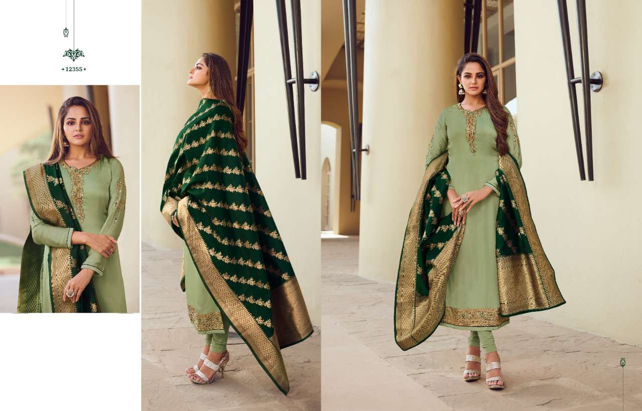ZISA BANARASI VOL-10 BY MEERA TRENDZ 12351 TO 12358 SERIES BEAUTIFUL SUITS COLORFUL STYLISH FANCY CASUAL WEAR & ETHNIC WEAR SATIN GEORGETTE EMBROIDERED DRESSES AT WHOLESALE PRICE