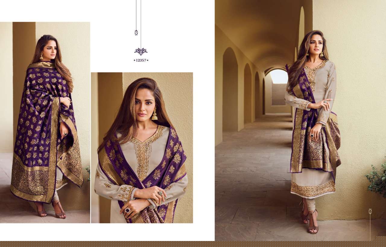 ZISA BANARASI VOL-10 BY MEERA TRENDZ 12351 TO 12358 SERIES BEAUTIFUL SUITS COLORFUL STYLISH FANCY CASUAL WEAR & ETHNIC WEAR SATIN GEORGETTE EMBROIDERED DRESSES AT WHOLESALE PRICE