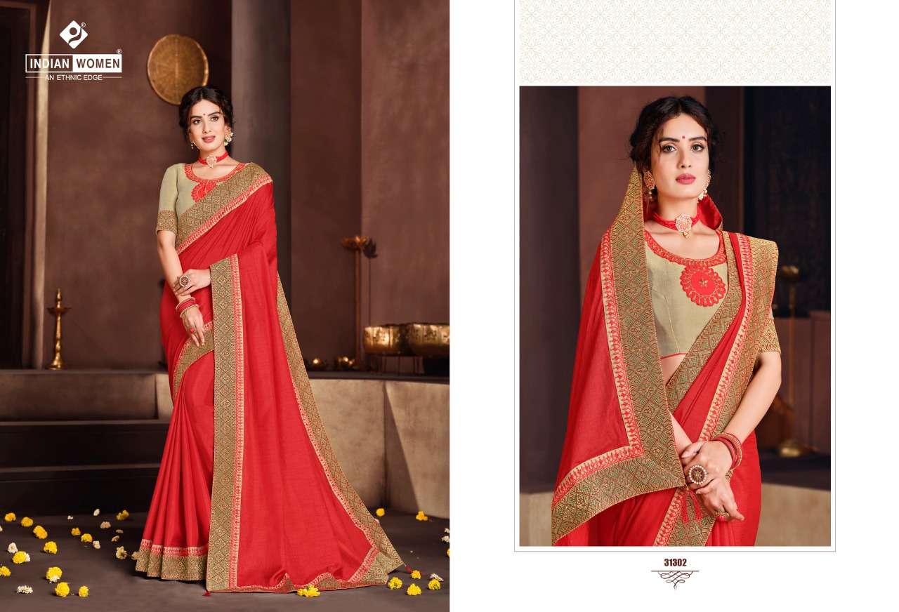 ORANGE VOL-15 BY INDIAN WOMEN 31302 TO 31313 SERIES INDIAN TRADITIONAL WEAR COLLECTION BEAUTIFUL STYLISH FANCY COLORFUL PARTY WEAR & OCCASIONAL WEAR TWO TONE SILK EMBROIDERED SAREES AT WHOLESALE PRICE