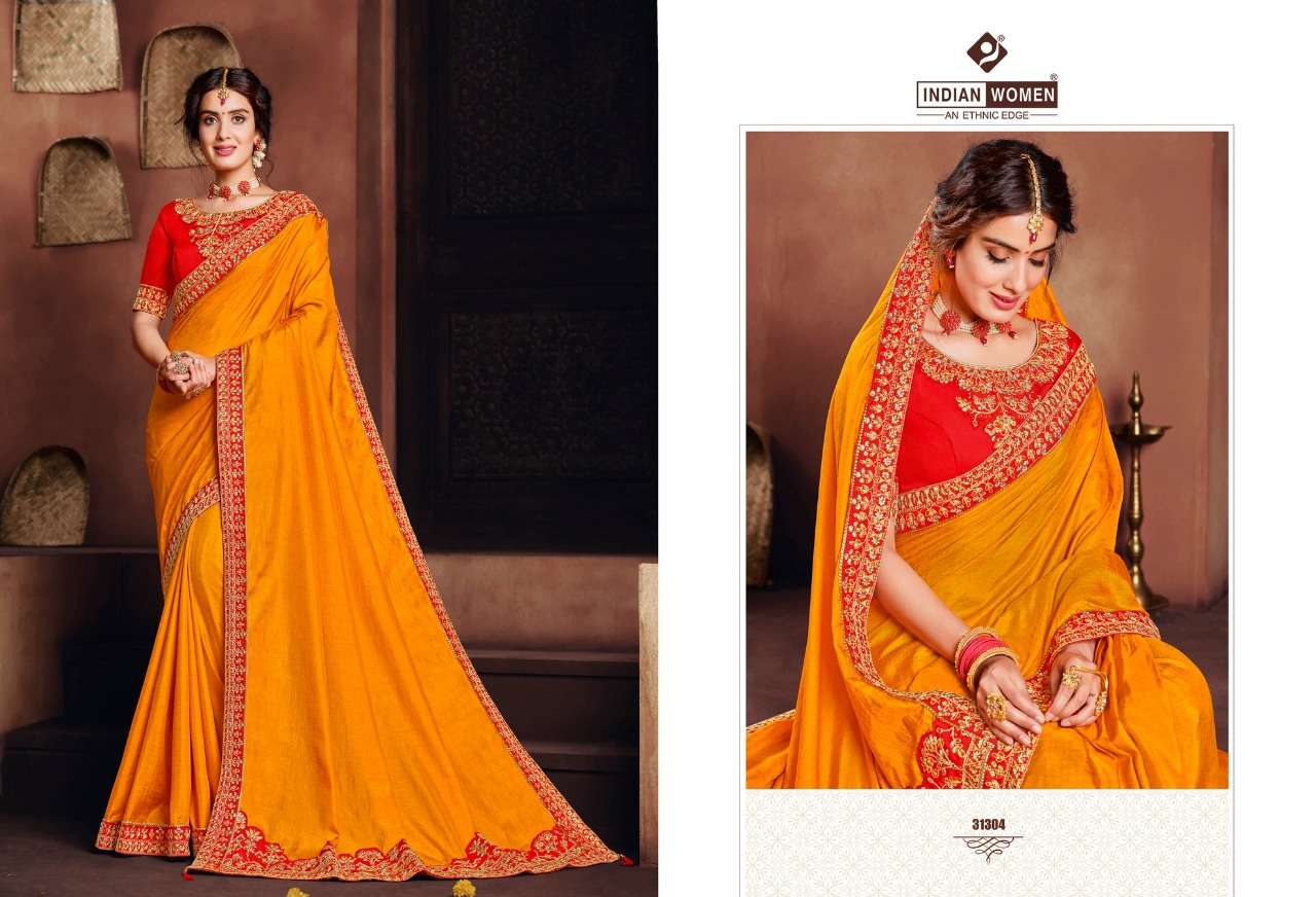 ORANGE VOL-15 BY INDIAN WOMEN 31302 TO 31313 SERIES INDIAN TRADITIONAL WEAR COLLECTION BEAUTIFUL STYLISH FANCY COLORFUL PARTY WEAR & OCCASIONAL WEAR TWO TONE SILK EMBROIDERED SAREES AT WHOLESALE PRICE