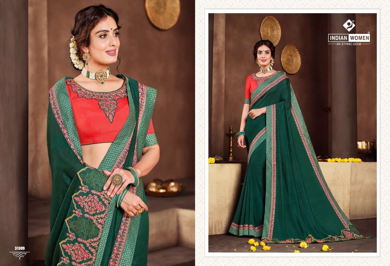 ORANGE VOL-15 BY INDIAN WOMEN 31302 TO 31313 SERIES INDIAN TRADITIONAL WEAR COLLECTION BEAUTIFUL STYLISH FANCY COLORFUL PARTY WEAR & OCCASIONAL WEAR TWO TONE SILK EMBROIDERED SAREES AT WHOLESALE PRICE