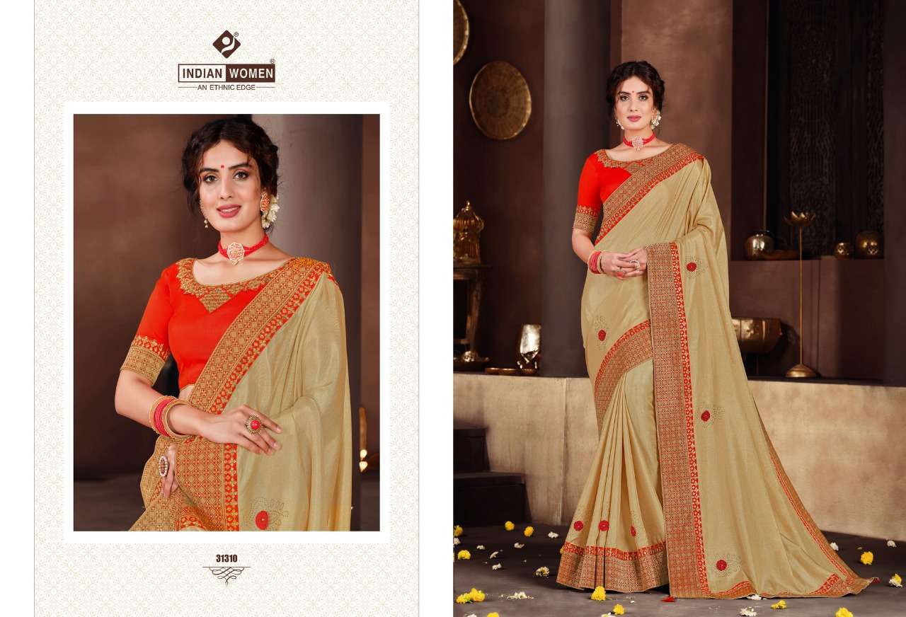 ORANGE VOL-15 BY INDIAN WOMEN 31302 TO 31313 SERIES INDIAN TRADITIONAL WEAR COLLECTION BEAUTIFUL STYLISH FANCY COLORFUL PARTY WEAR & OCCASIONAL WEAR TWO TONE SILK EMBROIDERED SAREES AT WHOLESALE PRICE