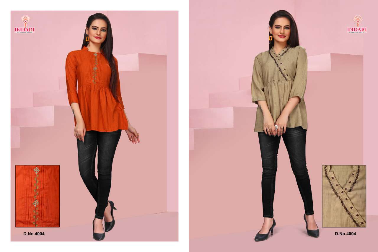 POM POM VOL-4 BY INDARI 4001 TO 4005 SERIES DESIGNER STYLISH FANCY COLORFUL BEAUTIFUL PARTY WEAR & ETHNIC WEAR COLLECTION RAYON HANDWORK TOPS AT WHOLESALE PRICE
