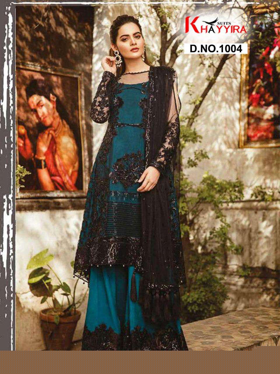 IMROZIA COLOURS BY KHAYYIRA 1004 TO 1004-B SERIES PAKISTANI SUITS BEAUTIFUL FANCY COLORFUL STYLISH PARTY WEAR & OCCASIONAL WEAR BUTTERFLY NET WITH EMBROIDERY DRESSES AT WHOLESALE PRICE