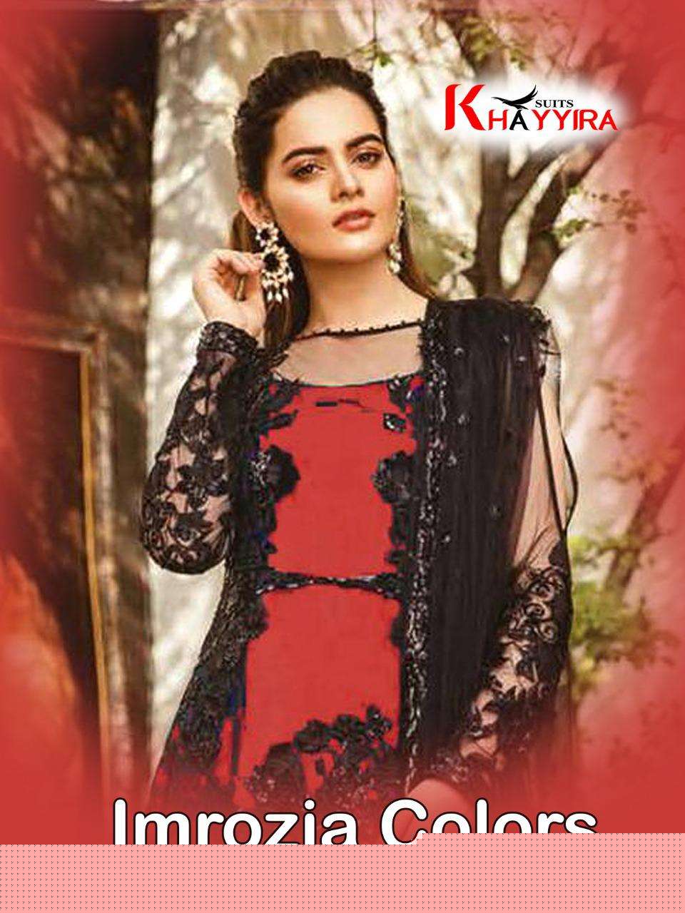 IMROZIA COLOURS BY KHAYYIRA 1004 TO 1004-B SERIES PAKISTANI SUITS BEAUTIFUL FANCY COLORFUL STYLISH PARTY WEAR & OCCASIONAL WEAR BUTTERFLY NET WITH EMBROIDERY DRESSES AT WHOLESALE PRICE