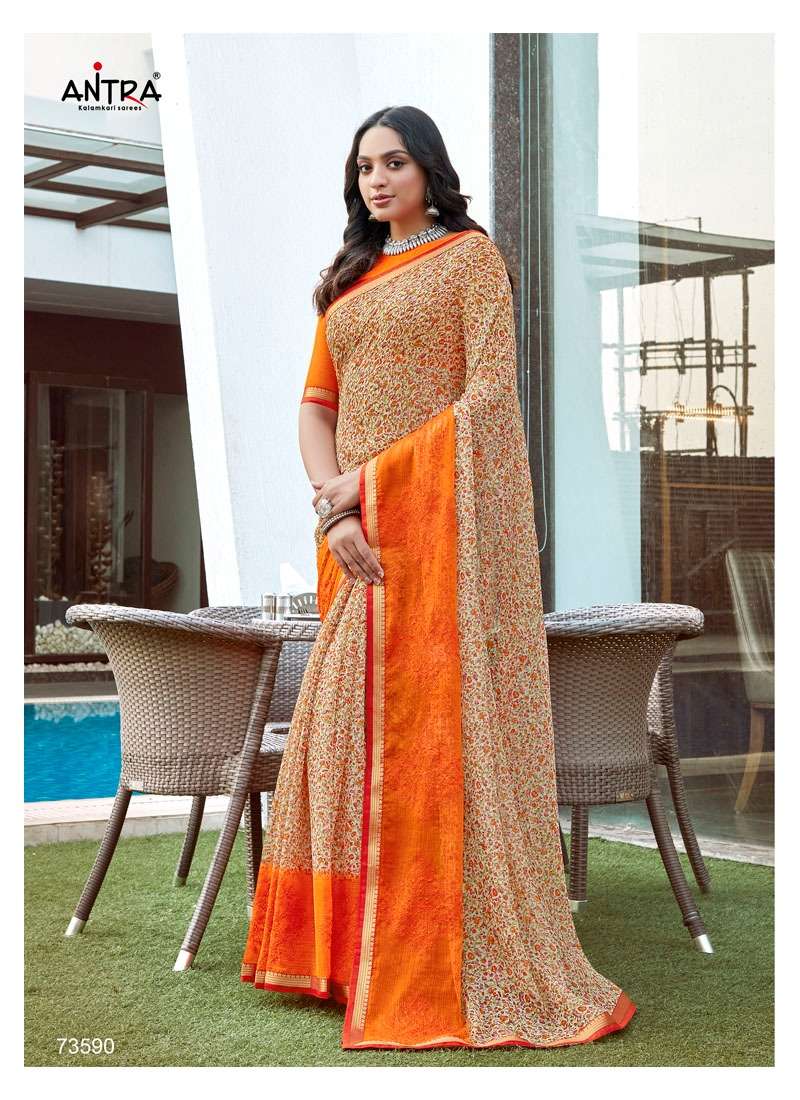 NAJRANA VOL-2 BY ANTRA 73581 TO 73590 SERIES INDIAN TRADITIONAL WEAR COLLECTION BEAUTIFUL STYLISH FANCY COLORFUL PARTY WEAR & OCCASIONAL WEAR CHIFFON PRINTED SAREES AT WHOLESALE PRICE