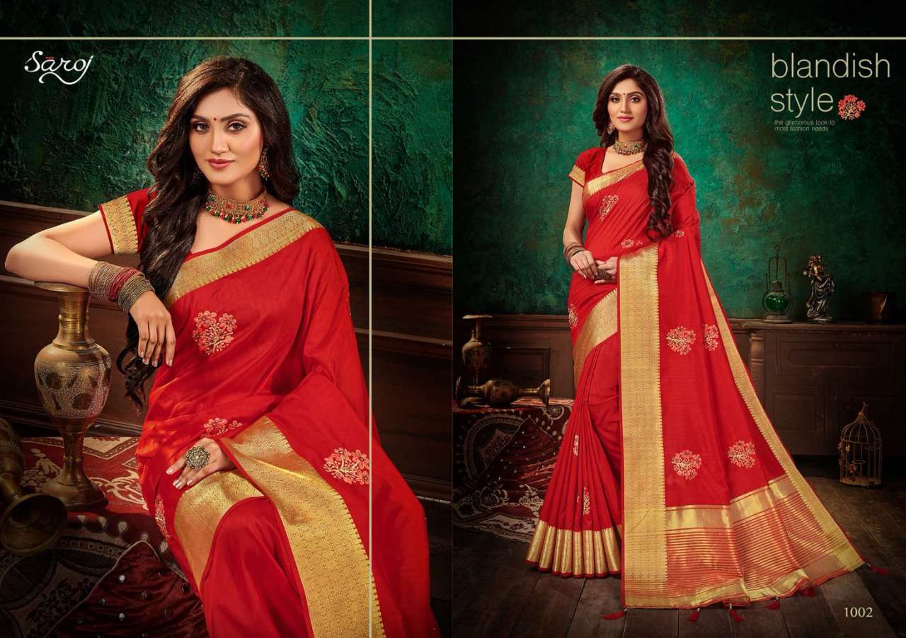 ASHWAGANDHA BY SAROJ 1001 TO 1006 SERIES INDIAN TRADITIONAL WEAR COLLECTION BEAUTIFUL STYLISH FANCY COLORFUL PARTY WEAR & OCCASIONAL WEAR VICHITRA SILK SAREES AT WHOLESALE PRICE
