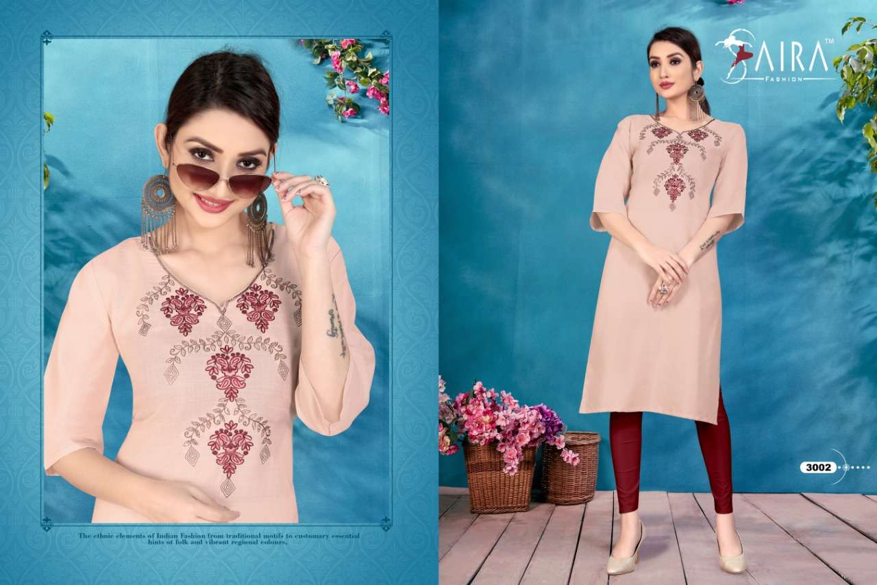 SUNEHRI VOL-3 BY SAIRA FASHION 3001 TO 3006 SERIES BEAUTIFUL COLORFUL STYLISH FANCY PARTY WEAR & ETHNIC WEAR & READY TO WEAR HEAVY RUBY SLUB COTTON KURTIS AT WHOLESALE PRICE