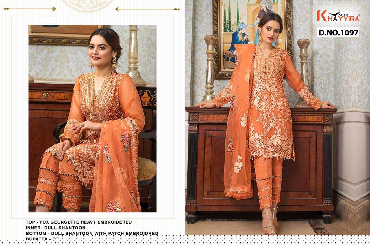 ALZOHAIB VOL-2 BY KHAYYIRA 1095 TO 1098 SERIES BEAUTIFUL SUITS STYLISH COLORFUL FANCY CASUAL WEAR & ETHNIC WEAR FAUX GEORGETTE EMBROIDERED DRESSES AT WHOLESALE PRICE
