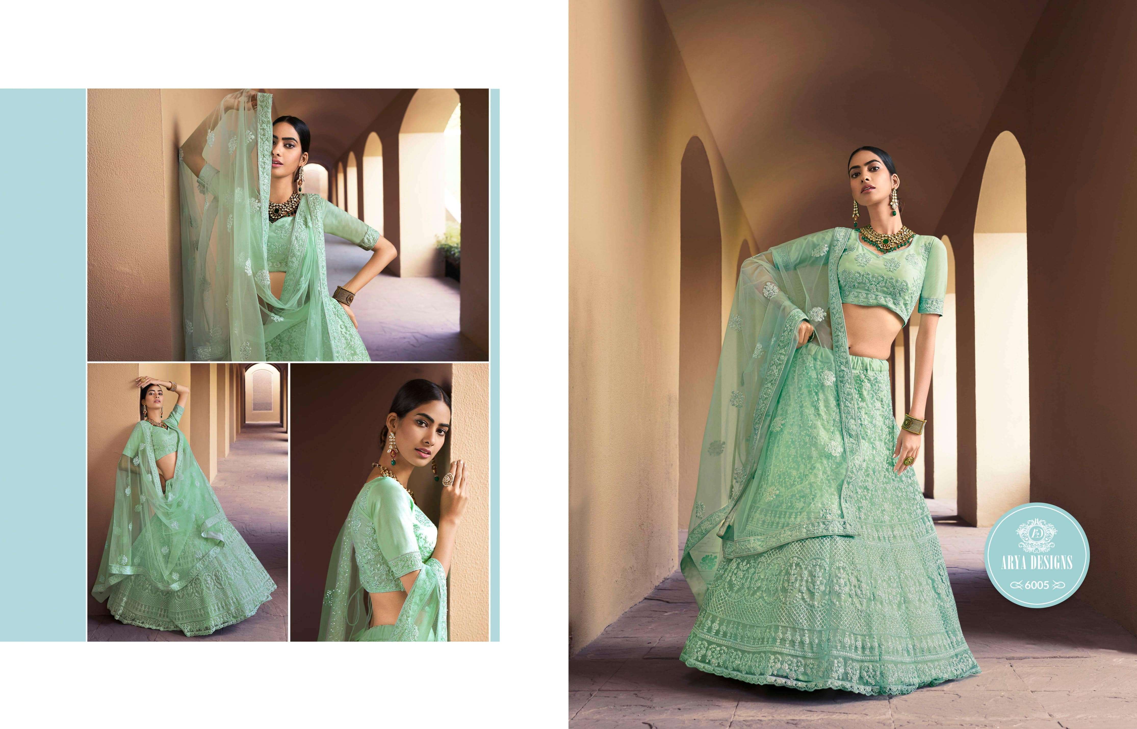 KHWAAB VOL-3 BY ARYA DESIGNS 6001 TO 6006 SERIES BEAUTIFUL COLORFUL FANCY WEDDING COLLECTION OCCASIONAL WEAR & PARTY WEAR SOFT NET LEHENGAS AT WHOLESALE PRICE