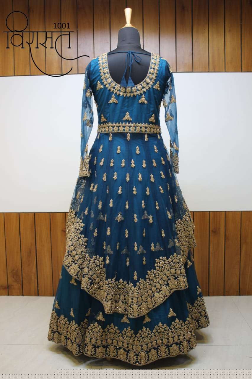 PEPLAM HIT DESIGN 1001 BY VIRASAT BRIDAL WEAR COLLECTION BEAUTIFUL STYLISH COLORFUL FANCY PARTY WEAR & OCCASIONAL WEAR SOFT NET EMBROIDERED LEHENGAS AT WHOLESALE PRICE