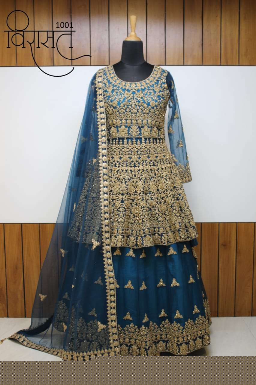 PEPLAM HIT DESIGN 1001 BY VIRASAT BRIDAL WEAR COLLECTION BEAUTIFUL STYLISH COLORFUL FANCY PARTY WEAR & OCCASIONAL WEAR SOFT NET EMBROIDERED LEHENGAS AT WHOLESALE PRICE