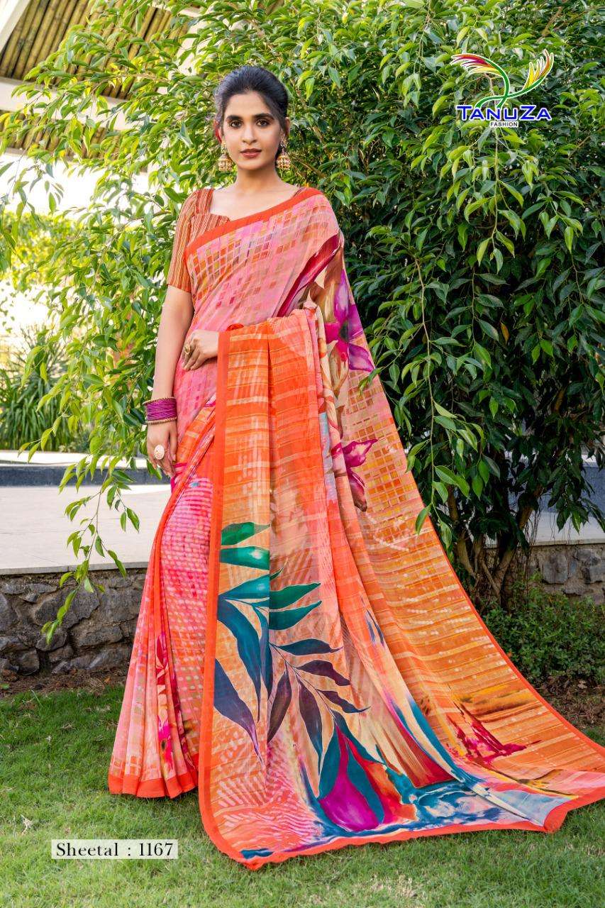 SHEETAL BY TANUZA FASHION 1165 TO 1175 SERIES INDIAN TRADITIONAL WEAR COLLECTION BEAUTIFUL STYLISH FANCY COLORFUL PARTY WEAR & OCCASIONAL WEAR GEORGETTE PLAIN SAREES AT WHOLESALE PRICE