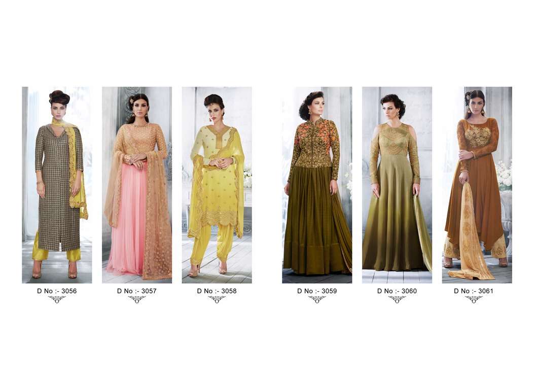 Embellish By Nakkashi 3056 To 3061 Indian Designer Beautiful Colorful Wedding Collection Party Wear & Occasional Wear Net/ Silk/ Georgette Embroidered Dresses At Wholesale Price