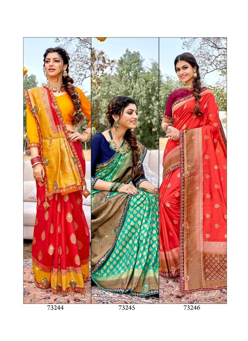 SAGAI BY LIFESTYLE 73241 TO 73246 SERIES INDIAN TRADITIONAL WEAR COLLECTION BEAUTIFUL STYLISH FANCY COLORFUL PARTY WEAR & OCCASIONAL WEAR NYLON SAREES AT WHOLESALE PRICE