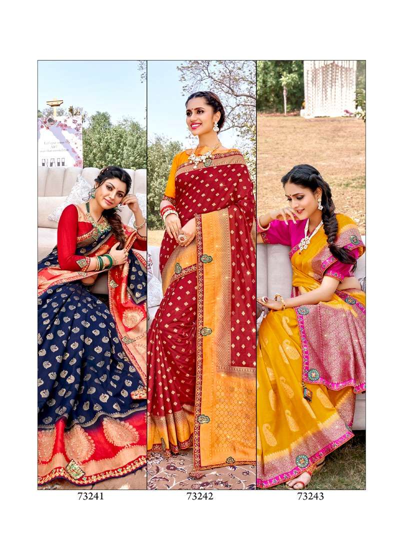 SAGAI BY LIFESTYLE 73241 TO 73246 SERIES INDIAN TRADITIONAL WEAR COLLECTION BEAUTIFUL STYLISH FANCY COLORFUL PARTY WEAR & OCCASIONAL WEAR NYLON SAREES AT WHOLESALE PRICE