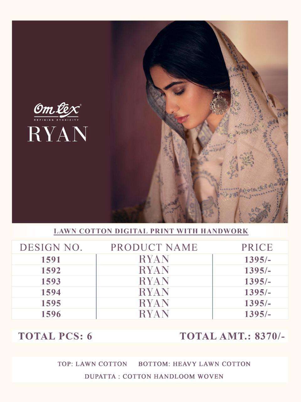 RYAN BY OM TEX 1591 TO 1596 SERIES BEAUTIFUL SUITS COLORFUL STYLISH FANCY CASUAL WEAR & ETHNIC WEAR LAWN COTTON DIGITAL PRINT DRESSES AT WHOLESALE PRICE