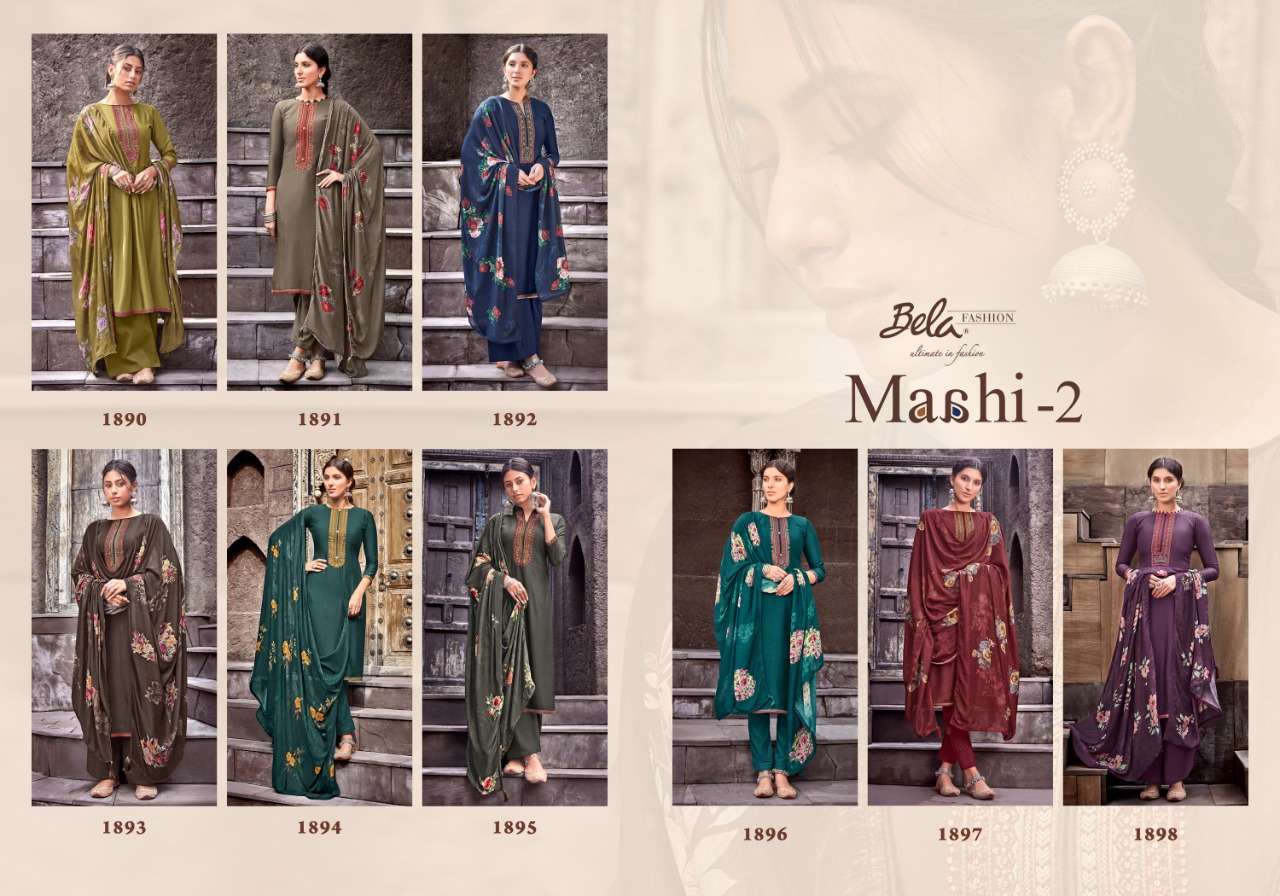 MASHI VOL-2 BY BELA FASHION 1890 TO 1898 SERIES BEAUTIFUL STYLISH SUITS FANCY COLORFUL CASUAL WEAR & ETHNIC WEAR & READY TO WEAR VISCOSE MUSLIN DRESSES AT WHOLESALE PRICE
