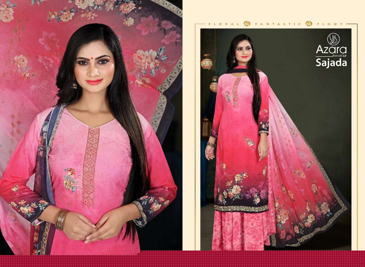 SAJADA BY AZARA 1001 TO 1004 SERIES BEAUTIFUL SUITS COLORFUL STYLISH FANCY CASUAL WEAR & ETHNIC WEAR PURE CREPE DIGITAL PRINT WITH DIAMOND WORK DRESSES AT WHOLESALE PRICE