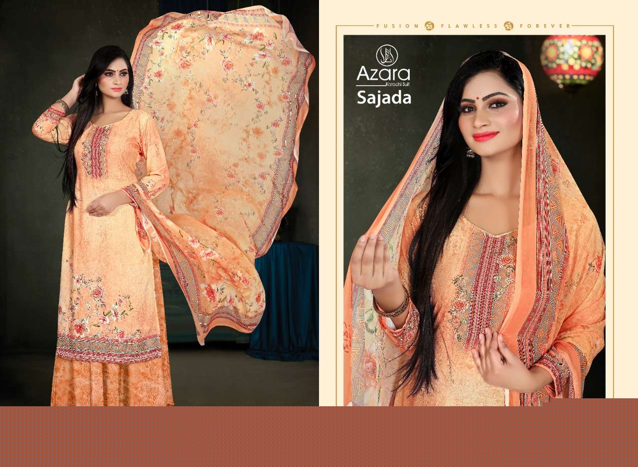 SAJADA BY AZARA 1001 TO 1004 SERIES BEAUTIFUL SUITS COLORFUL STYLISH FANCY CASUAL WEAR & ETHNIC WEAR PURE CREPE DIGITAL PRINT WITH DIAMOND WORK DRESSES AT WHOLESALE PRICE