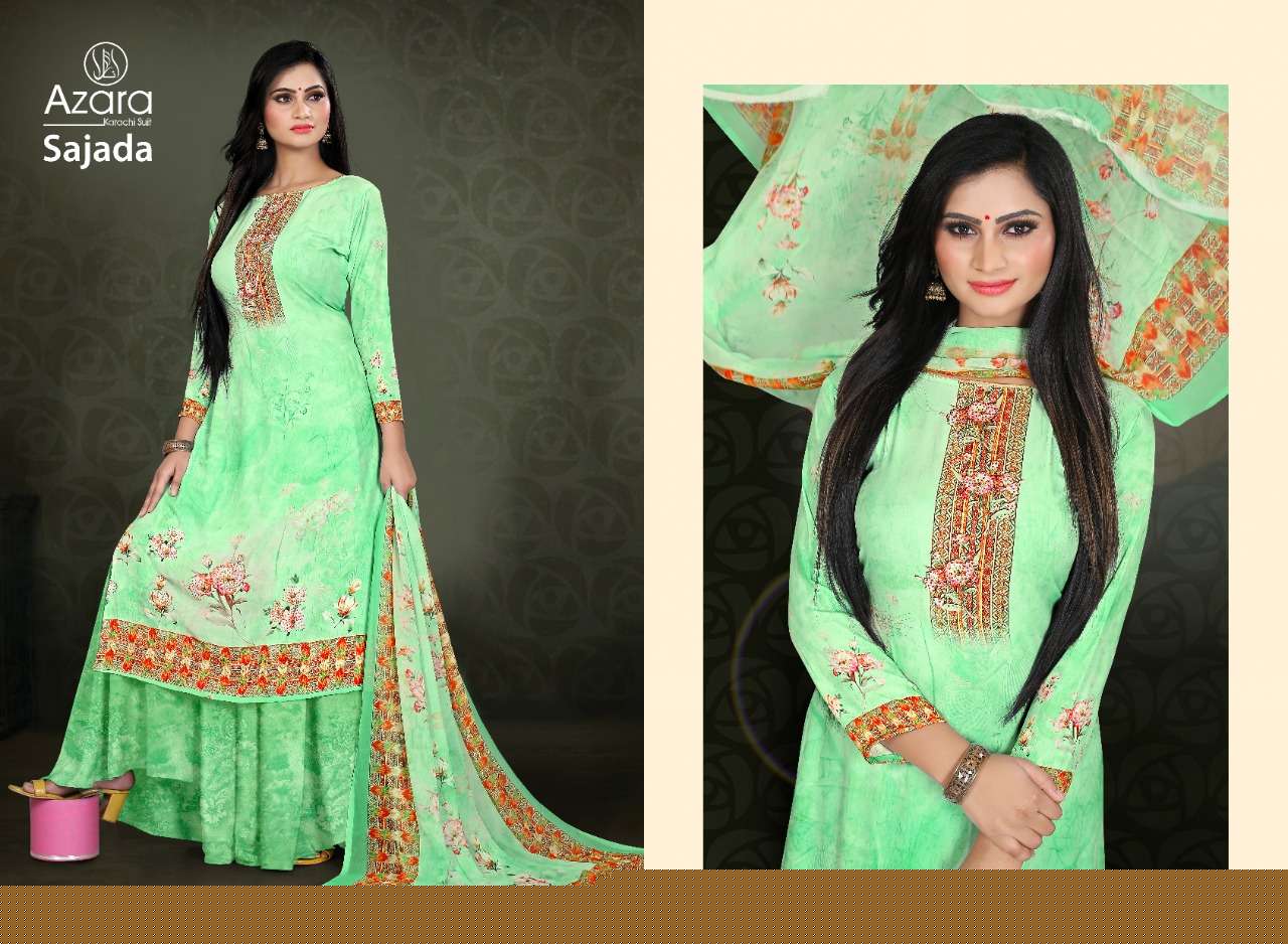 SAJADA BY AZARA 1001 TO 1004 SERIES BEAUTIFUL SUITS COLORFUL STYLISH FANCY CASUAL WEAR & ETHNIC WEAR PURE CREPE DIGITAL PRINT WITH DIAMOND WORK DRESSES AT WHOLESALE PRICE