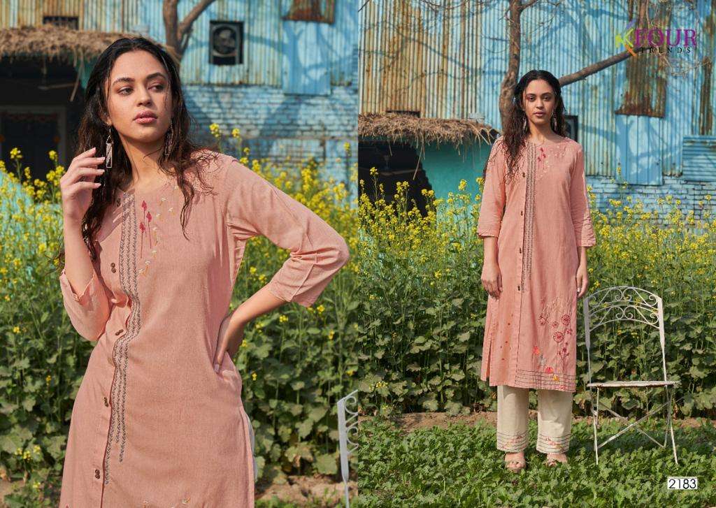 SUNRISE BY KFOUR TRENDS 2181 TO 2185 SERIES DESIGNER STYLISH FANCY COLORFUL BEAUTIFUL PARTY WEAR & ETHNIC WEAR COLLECTION MODAL COTTON EMBROIDERY KURTIS WITH BOTTOM AT WHOLESALE PRICE