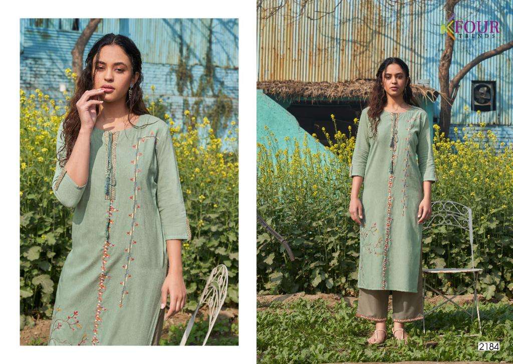 SUNRISE BY KFOUR TRENDS 2181 TO 2185 SERIES DESIGNER STYLISH FANCY COLORFUL BEAUTIFUL PARTY WEAR & ETHNIC WEAR COLLECTION MODAL COTTON EMBROIDERY KURTIS WITH BOTTOM AT WHOLESALE PRICE