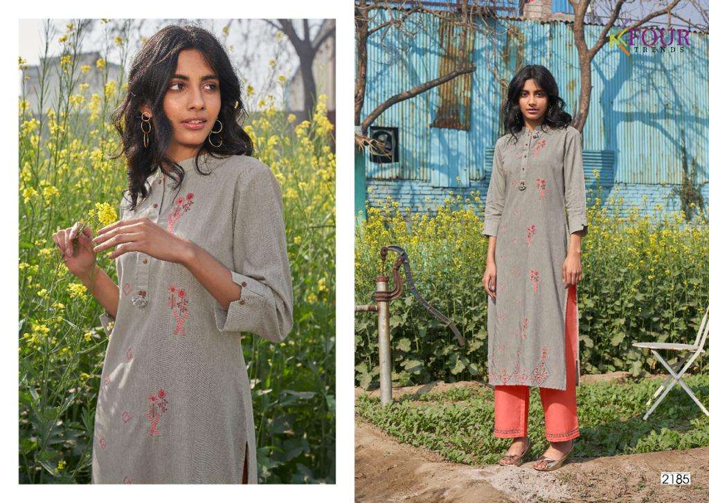 SUNRISE BY KFOUR TRENDS 2181 TO 2185 SERIES DESIGNER STYLISH FANCY COLORFUL BEAUTIFUL PARTY WEAR & ETHNIC WEAR COLLECTION MODAL COTTON EMBROIDERY KURTIS WITH BOTTOM AT WHOLESALE PRICE
