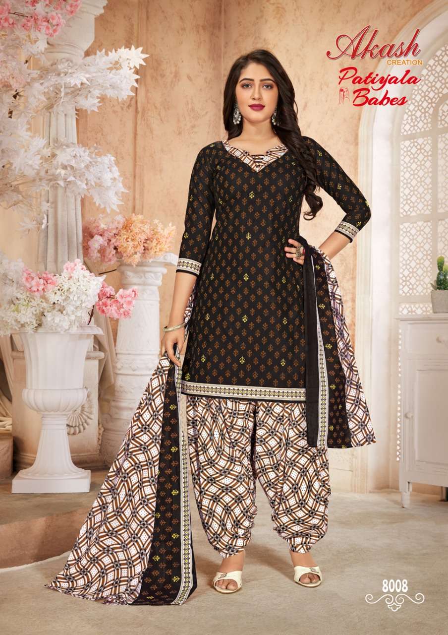 PATIYALA BABES VOL-8 BY AKASH CREATIONS 8001 TO 8010 SERIES BEAUTIFUL SUITS STYLISH FANCY COLORFUL PARTY WEAR & OCCASIONAL WEAR PURE COTTON PRINT DRESSES AT WHOLESALE PRICE