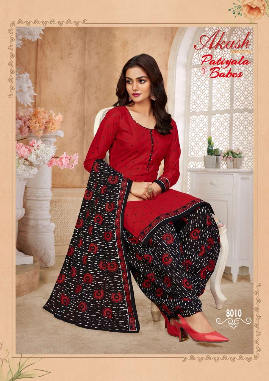 PATIYALA BABES VOL-8 BY AKASH CREATIONS 8001 TO 8010 SERIES BEAUTIFUL SUITS STYLISH FANCY COLORFUL PARTY WEAR & OCCASIONAL WEAR PURE COTTON PRINT DRESSES AT WHOLESALE PRICE