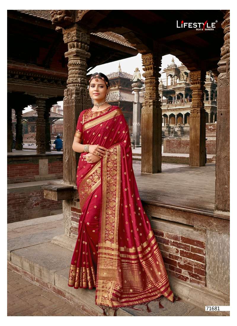 SANCHI BY LIFESTYLE 71681 TO 71686 SERIES INDIAN TRADITIONAL WEAR COLLECTION BEAUTIFUL STYLISH FANCY COLORFUL PARTY WEAR & OCCASIONAL WEAR NYLON SILK SAREES AT WHOLESALE PRICE
