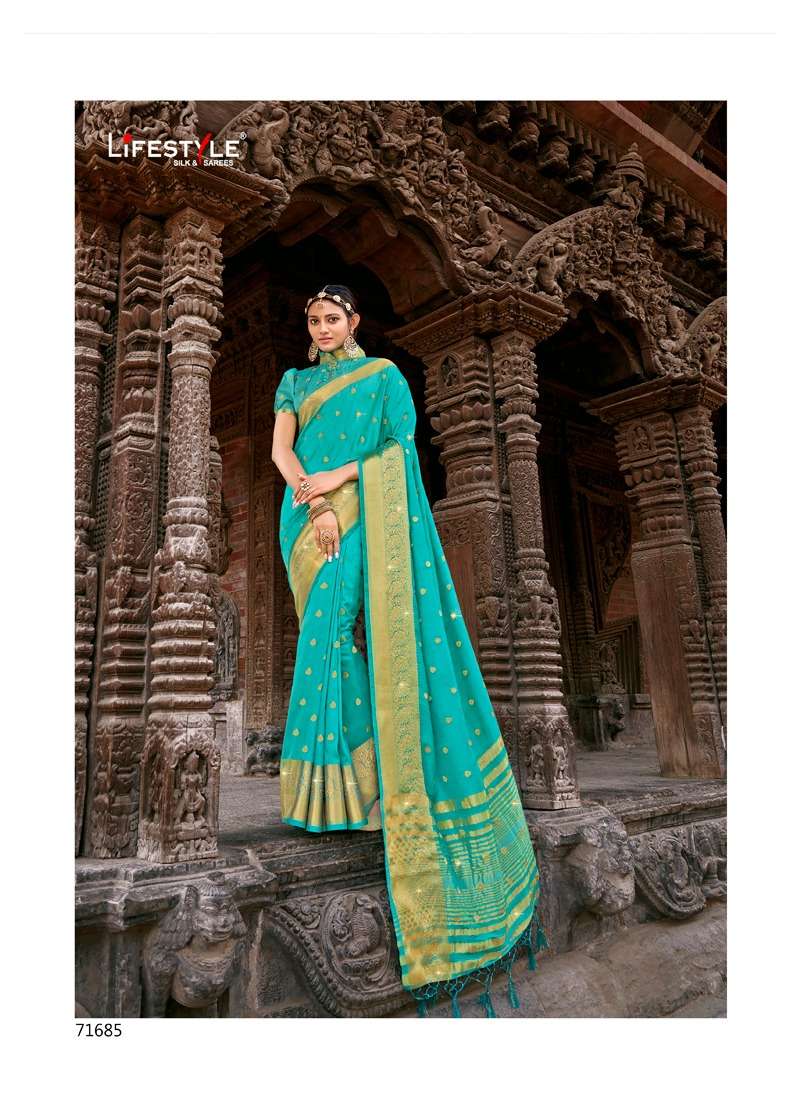 SANCHI BY LIFESTYLE 71681 TO 71686 SERIES INDIAN TRADITIONAL WEAR COLLECTION BEAUTIFUL STYLISH FANCY COLORFUL PARTY WEAR & OCCASIONAL WEAR NYLON SILK SAREES AT WHOLESALE PRICE