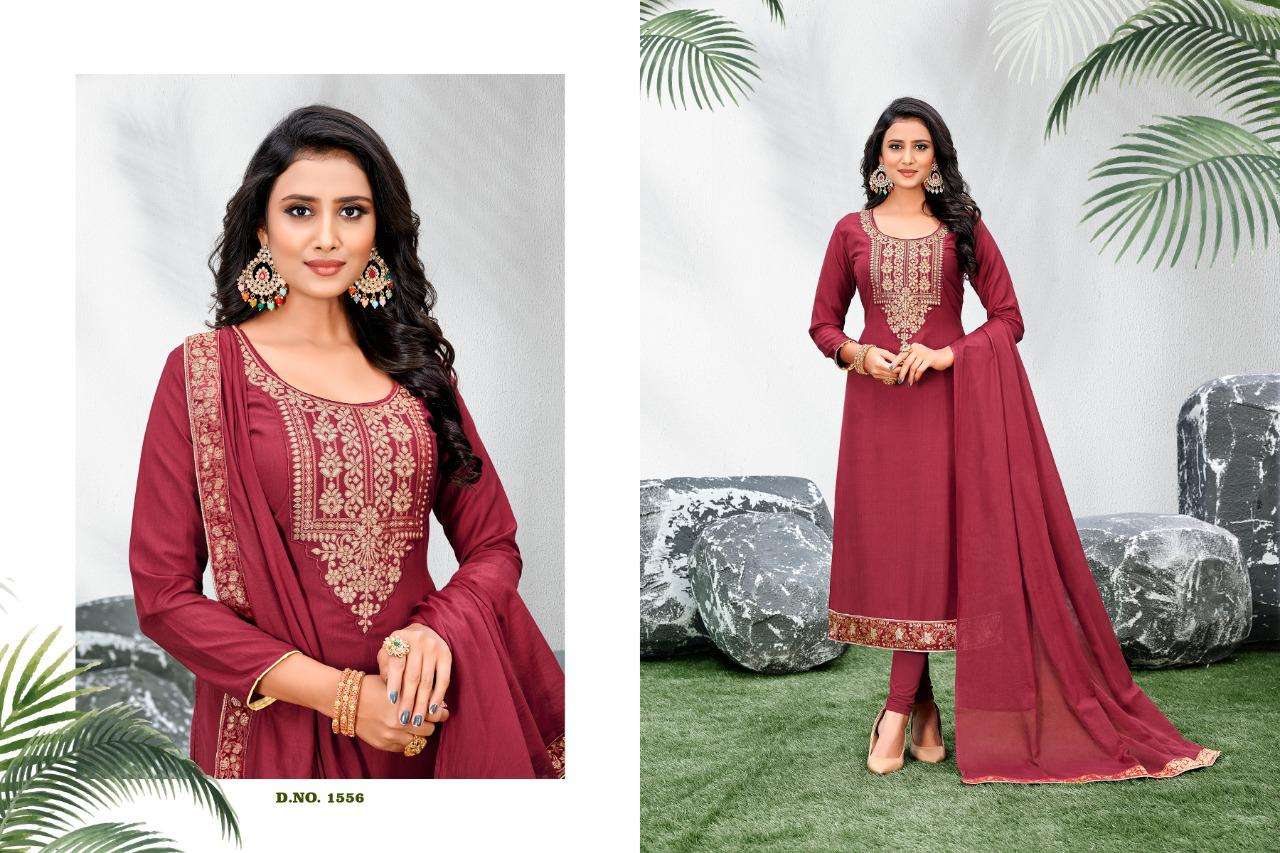 AASMA BY RANI TRENDZ 1556 TO 1563 SERIES DESIGNER SUITS BEAUTIFUL STYLISH FANCY COLORFUL PARTY WEAR & OCCASIONAL WEAR PURE COTTON DOLA JACQUARD DRESSES AT WHOLESALE PRICE