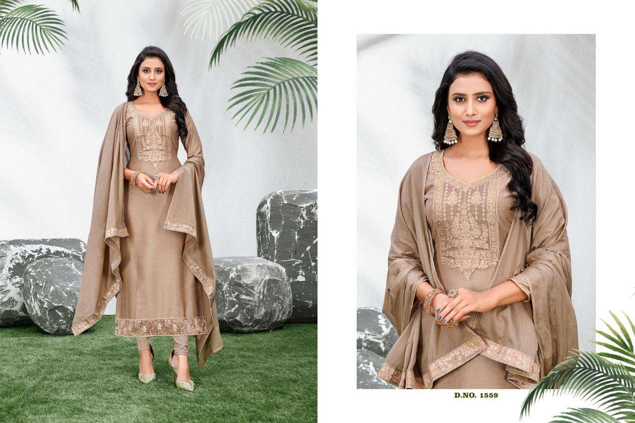 AASMA BY RANI TRENDZ 1556 TO 1563 SERIES DESIGNER SUITS BEAUTIFUL STYLISH FANCY COLORFUL PARTY WEAR & OCCASIONAL WEAR PURE COTTON DOLA JACQUARD DRESSES AT WHOLESALE PRICE