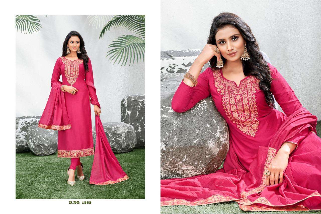 AASMA BY RANI TRENDZ 1556 TO 1563 SERIES DESIGNER SUITS BEAUTIFUL STYLISH FANCY COLORFUL PARTY WEAR & OCCASIONAL WEAR PURE COTTON DOLA JACQUARD DRESSES AT WHOLESALE PRICE
