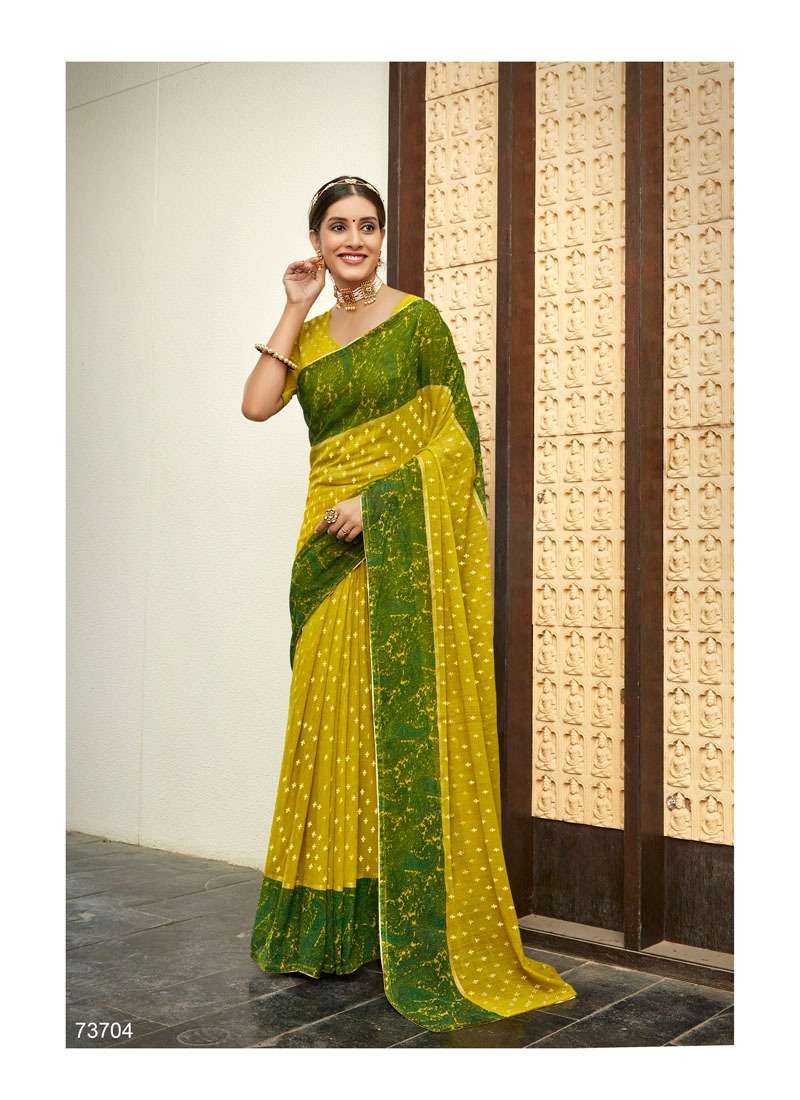 BUL BUL BY ANTRA 73701 TO 73710 SERIES INDIAN TRADITIONAL WEAR COLLECTION BEAUTIFUL STYLISH FANCY COLORFUL PARTY WEAR & OCCASIONAL WEAR GEORGETTE FOIL PRINT SAREES AT WHOLESALE PRICE
