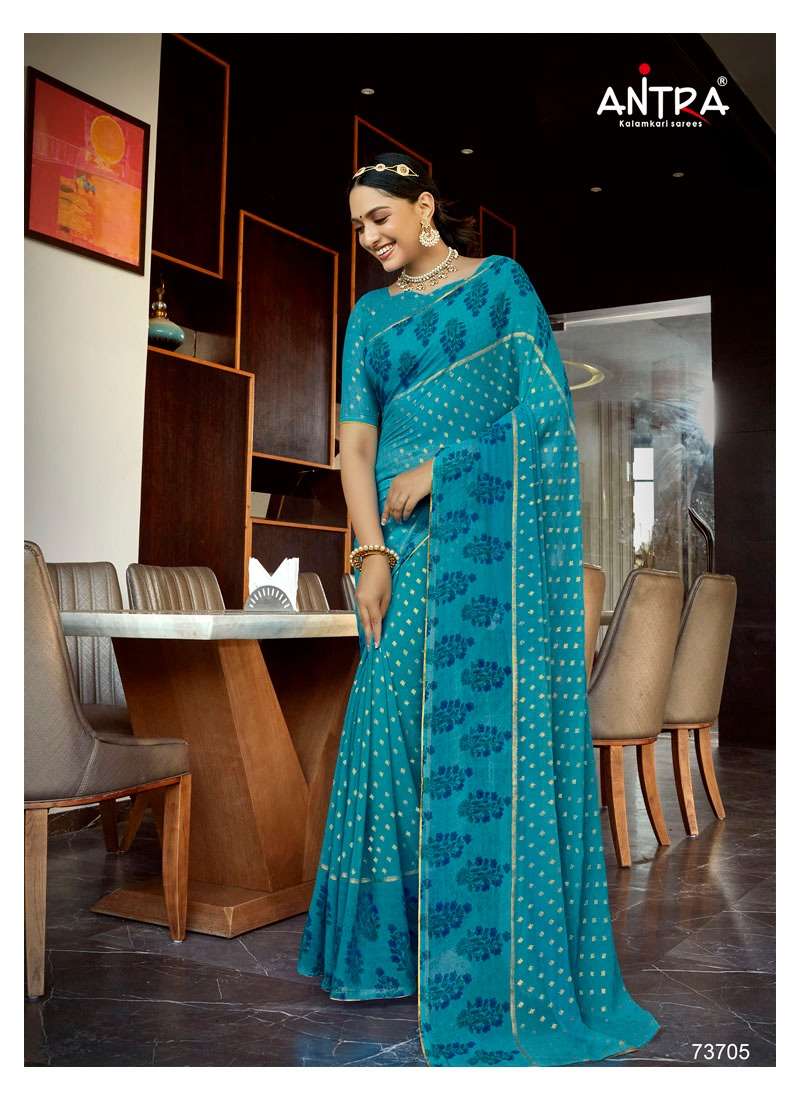 BUL BUL BY ANTRA 73701 TO 73710 SERIES INDIAN TRADITIONAL WEAR COLLECTION BEAUTIFUL STYLISH FANCY COLORFUL PARTY WEAR & OCCASIONAL WEAR GEORGETTE FOIL PRINT SAREES AT WHOLESALE PRICE