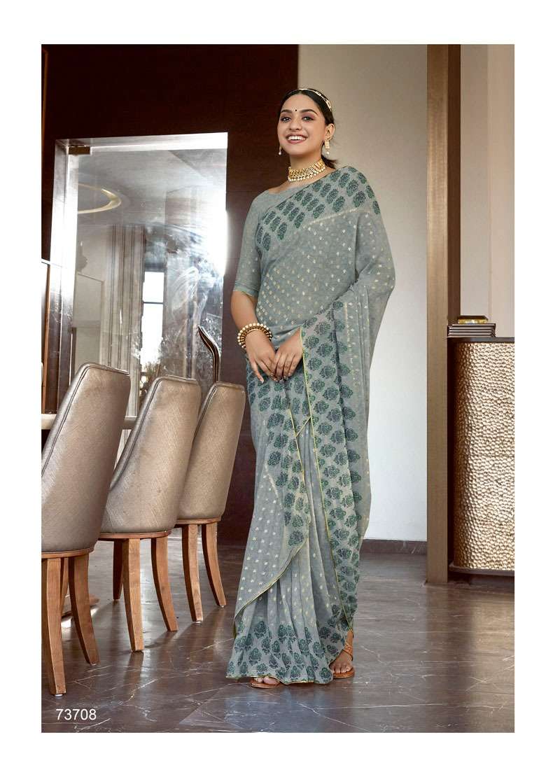 BUL BUL BY ANTRA 73701 TO 73710 SERIES INDIAN TRADITIONAL WEAR COLLECTION BEAUTIFUL STYLISH FANCY COLORFUL PARTY WEAR & OCCASIONAL WEAR GEORGETTE FOIL PRINT SAREES AT WHOLESALE PRICE