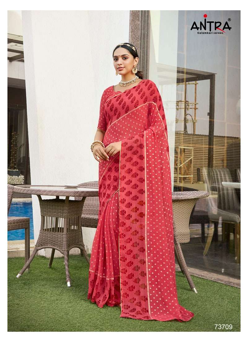 BUL BUL BY ANTRA 73701 TO 73710 SERIES INDIAN TRADITIONAL WEAR COLLECTION BEAUTIFUL STYLISH FANCY COLORFUL PARTY WEAR & OCCASIONAL WEAR GEORGETTE FOIL PRINT SAREES AT WHOLESALE PRICE