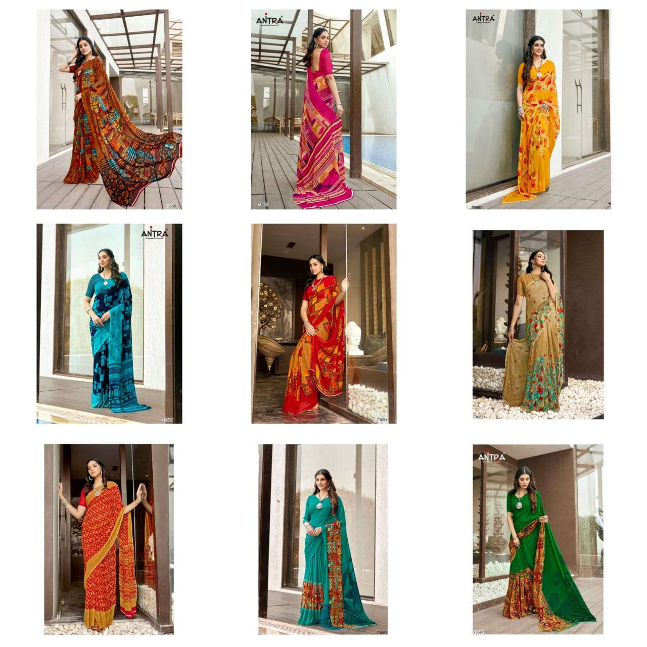 MATWALI VOL-2 BY ANTRA 73682 TO 73690 SERIES INDIAN TRADITIONAL WEAR COLLECTION BEAUTIFUL STYLISH FANCY COLORFUL PARTY WEAR & OCCASIONAL WEAR WEIGHTLESS SAREES AT WHOLESALE PRICE