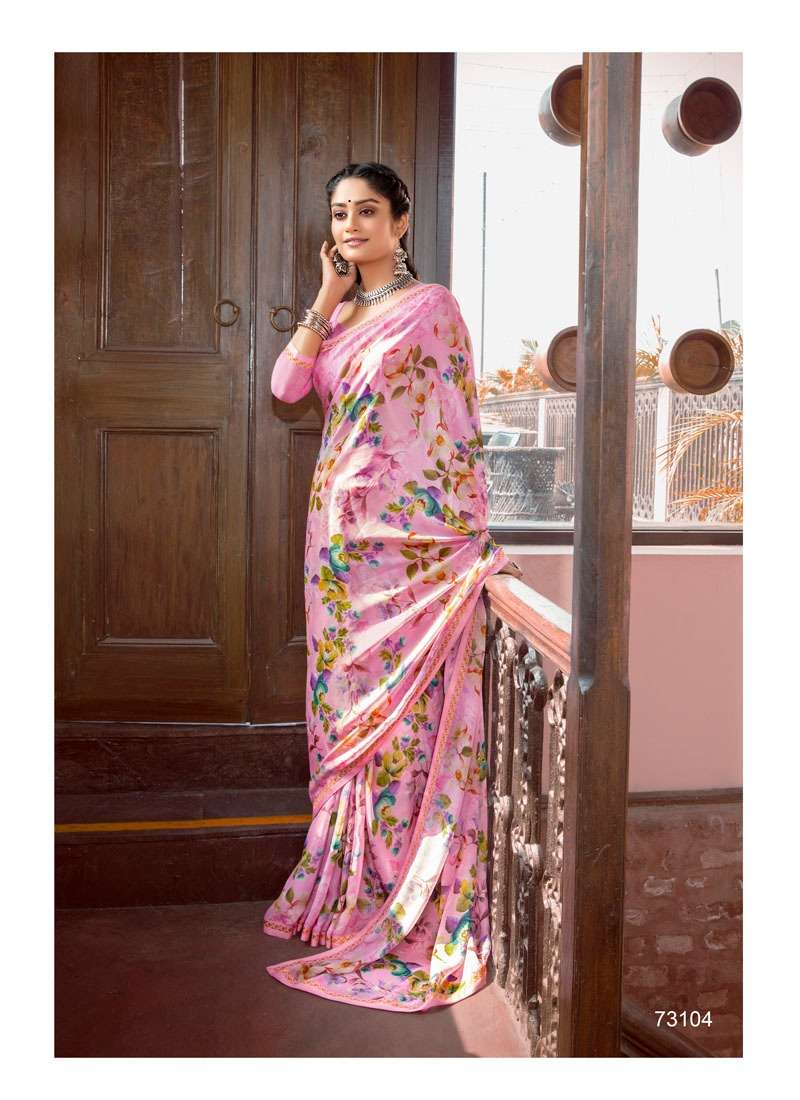 CRISPI BY ANTRA 73102 TO 73110 SERIES INDIAN TRADITIONAL WEAR COLLECTION BEAUTIFUL STYLISH FANCY COLORFUL PARTY WEAR & OCCASIONAL WEAR CHIFFON SAREES AT WHOLESALE PRICE