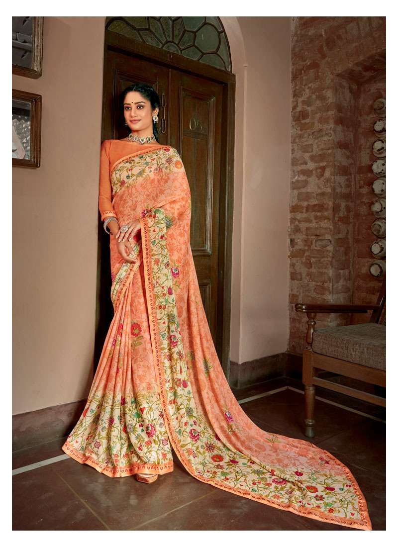 CRISPI BY ANTRA 73102 TO 73110 SERIES INDIAN TRADITIONAL WEAR COLLECTION BEAUTIFUL STYLISH FANCY COLORFUL PARTY WEAR & OCCASIONAL WEAR CHIFFON SAREES AT WHOLESALE PRICE