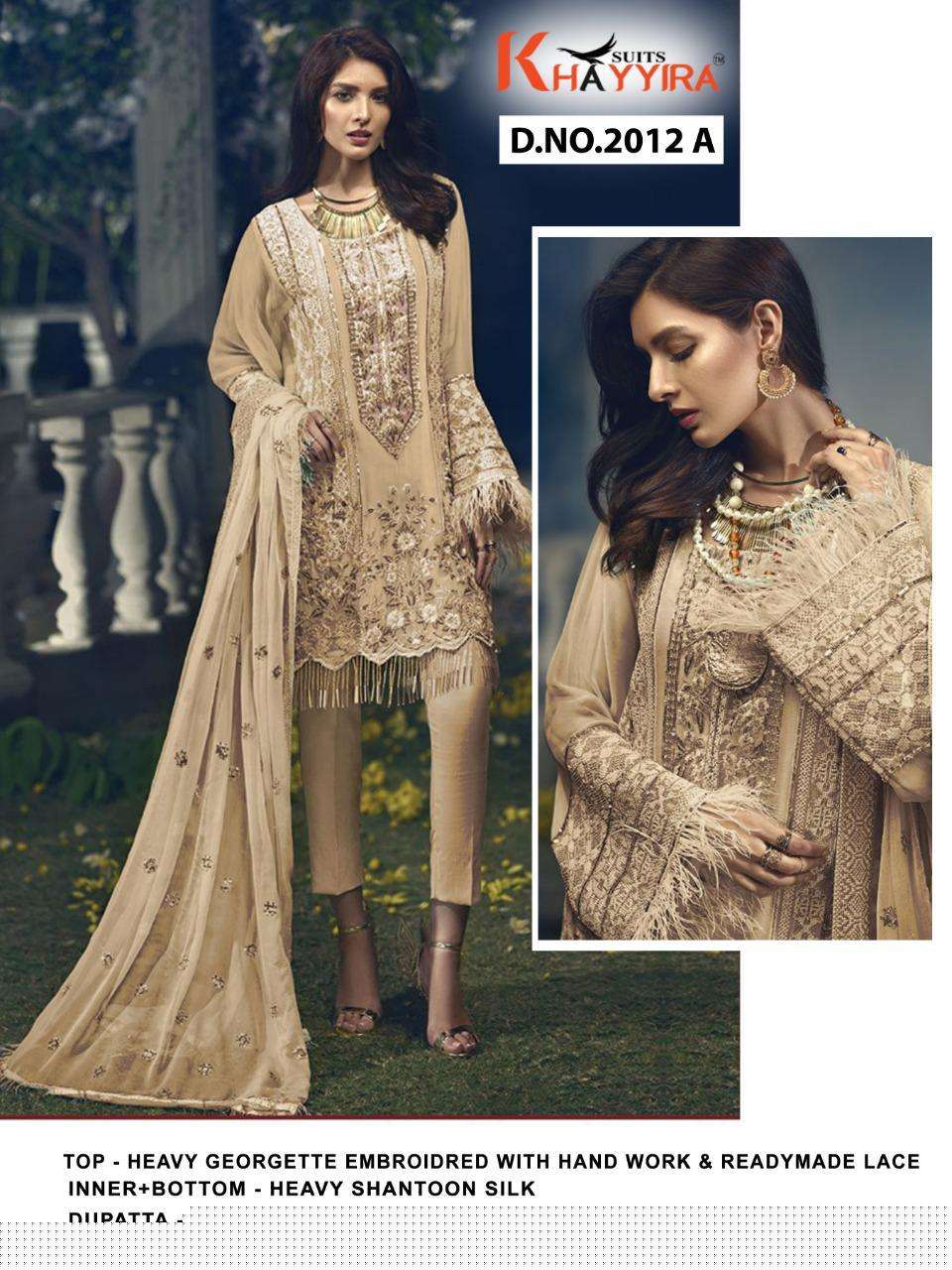 CROSS STITCH BY KHAYYIRA 2012-A TO 2012-H SERIES BEAUTIFUL PAKISTANI SUITS STYLISH FANCY COLORFUL CASUAL WEAR & ETHNIC WEAR HEAVY GEORGETTE WITH EMBROIDERY DRESSES AT WHOLESALE PRICE
