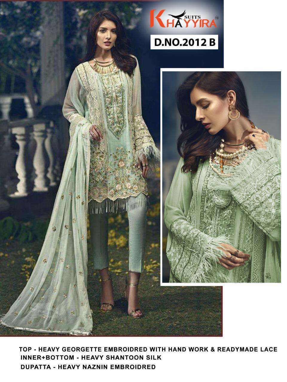 CROSS STITCH BY KHAYYIRA 2012-A TO 2012-H SERIES BEAUTIFUL PAKISTANI SUITS STYLISH FANCY COLORFUL CASUAL WEAR & ETHNIC WEAR HEAVY GEORGETTE WITH EMBROIDERY DRESSES AT WHOLESALE PRICE