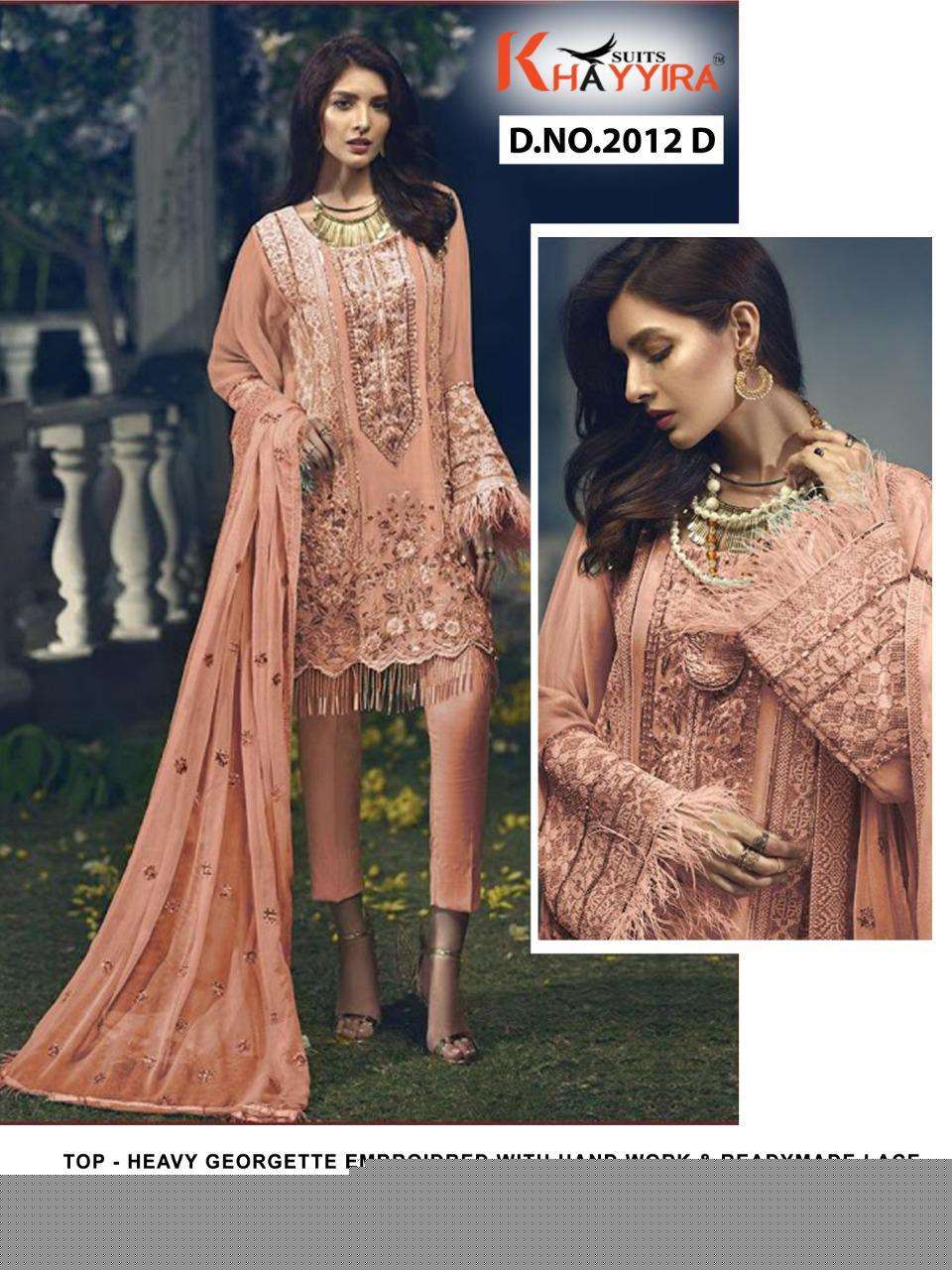 CROSS STITCH BY KHAYYIRA 2012-A TO 2012-H SERIES BEAUTIFUL PAKISTANI SUITS STYLISH FANCY COLORFUL CASUAL WEAR & ETHNIC WEAR HEAVY GEORGETTE WITH EMBROIDERY DRESSES AT WHOLESALE PRICE