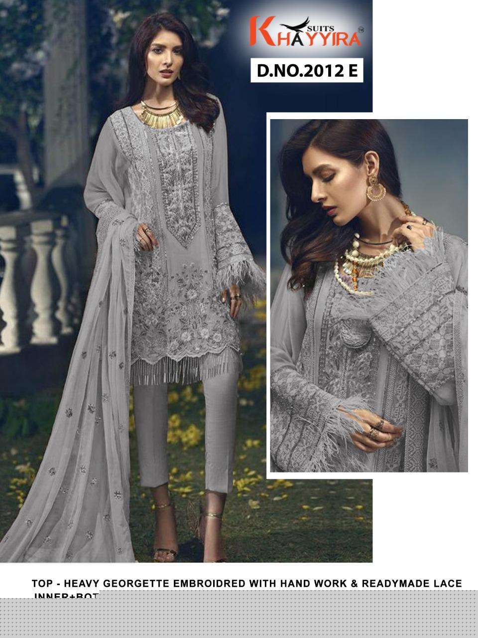 CROSS STITCH BY KHAYYIRA 2012-A TO 2012-H SERIES BEAUTIFUL PAKISTANI SUITS STYLISH FANCY COLORFUL CASUAL WEAR & ETHNIC WEAR HEAVY GEORGETTE WITH EMBROIDERY DRESSES AT WHOLESALE PRICE