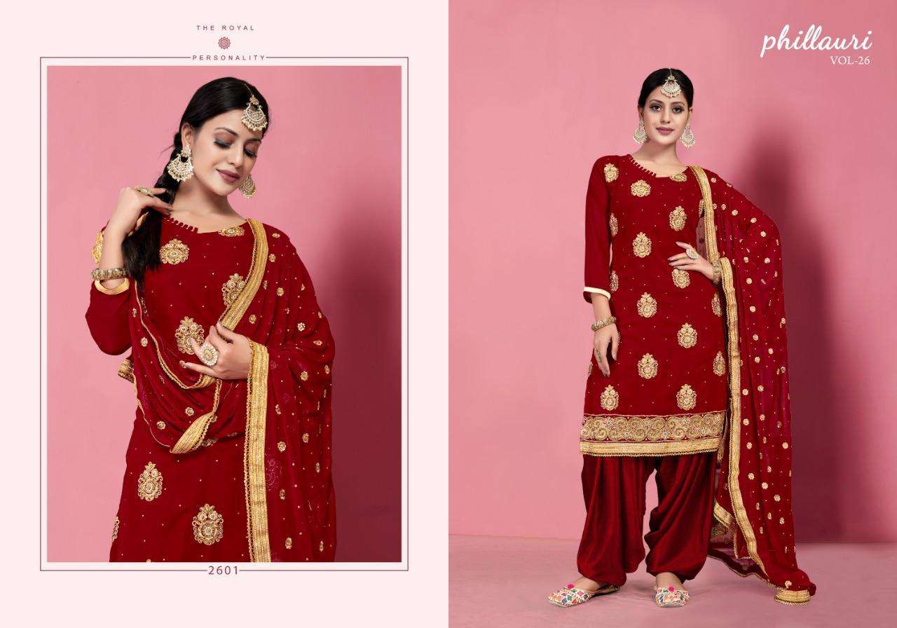 PHILLAURI VOL-26 BY PHILLAURI 2601 TO 2604 SERIES BEAUTIFUL PATIYALA SUITS STYLISH FANCY COLORFUL CASUAL WEAR & ETHNIC WEAR HEAVY GEORGETTE WITH EMBROIDERED DRESSES AT WHOLESALE PRICE